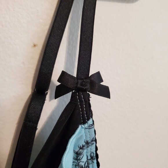 Linea Donatella Black Blue Floral Slip Night Gown V-neck Ruffled Hem Large - Picture 6 of 16